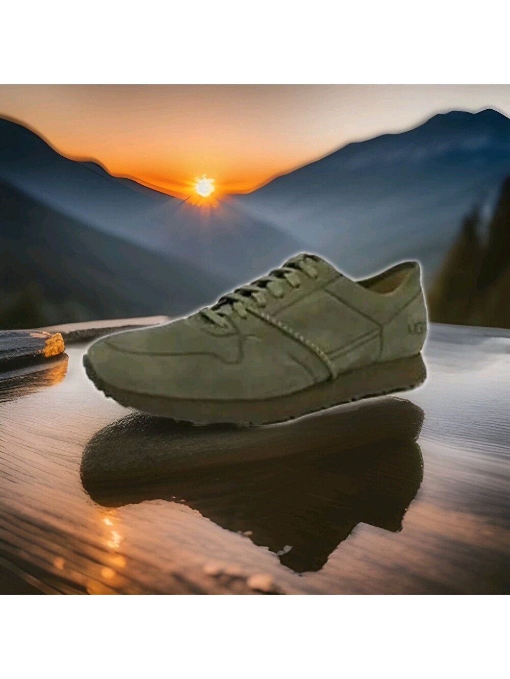 UGG Trigo Fashion Casual Shoes Sneakers Embossed Leather Mens 12 Moss Green